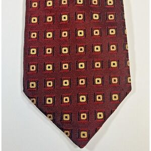 Canali Silk Tie Burgundy Red Geometric Squares Made in Italy Long 61"